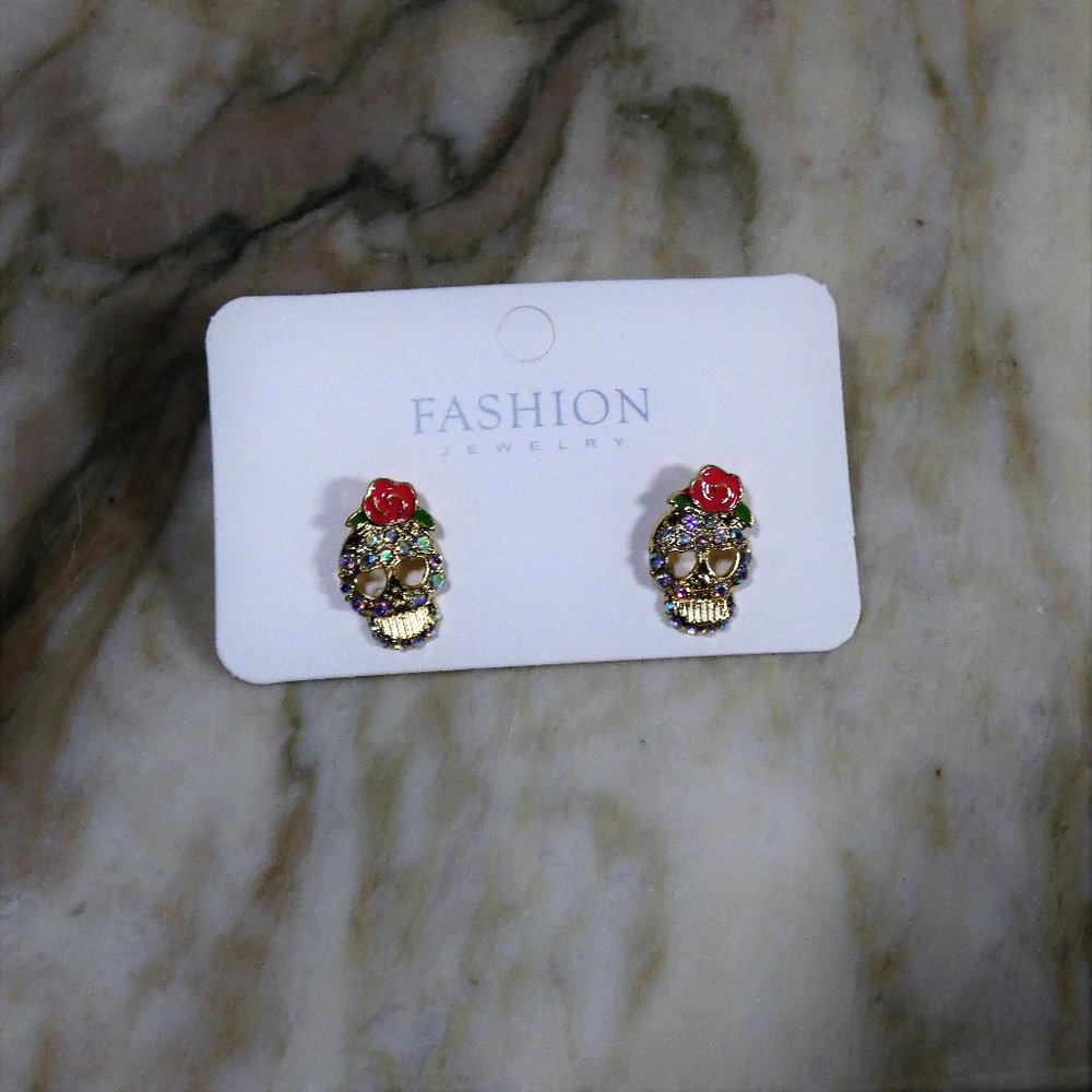 Sparkling sugar skull earrings, Día de los Muertos, Day of the Dead, Halloween - Picture 7 of 7